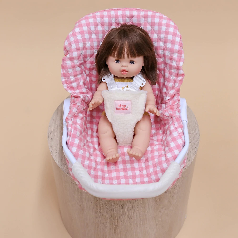 Dolls Car Seat Capsule (Pink Gingham)
