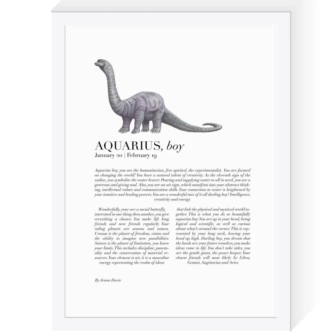 Dinosaur Zodiac A4 Print (Aquarius)