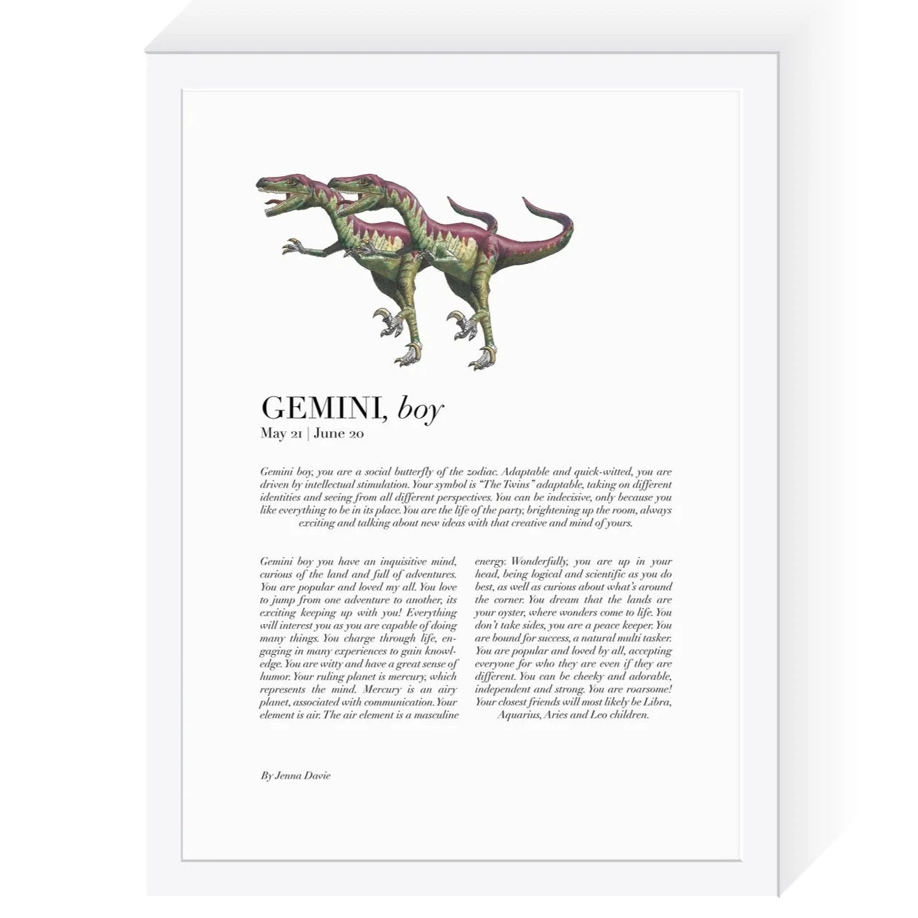 Dinosaur Zodiac A4 Print (Gemini)