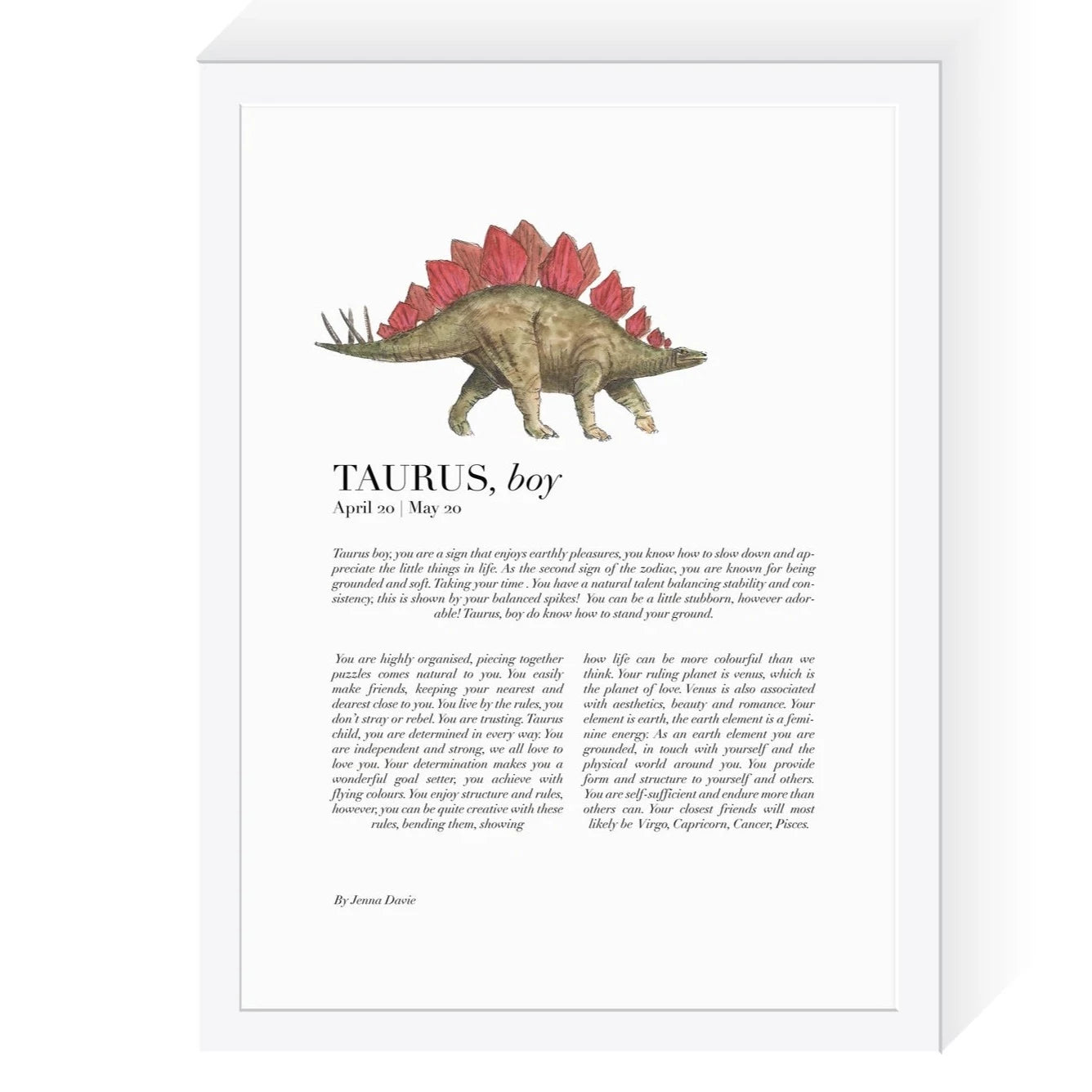 Dinosaur Zodiac A4 Print (Taurus)