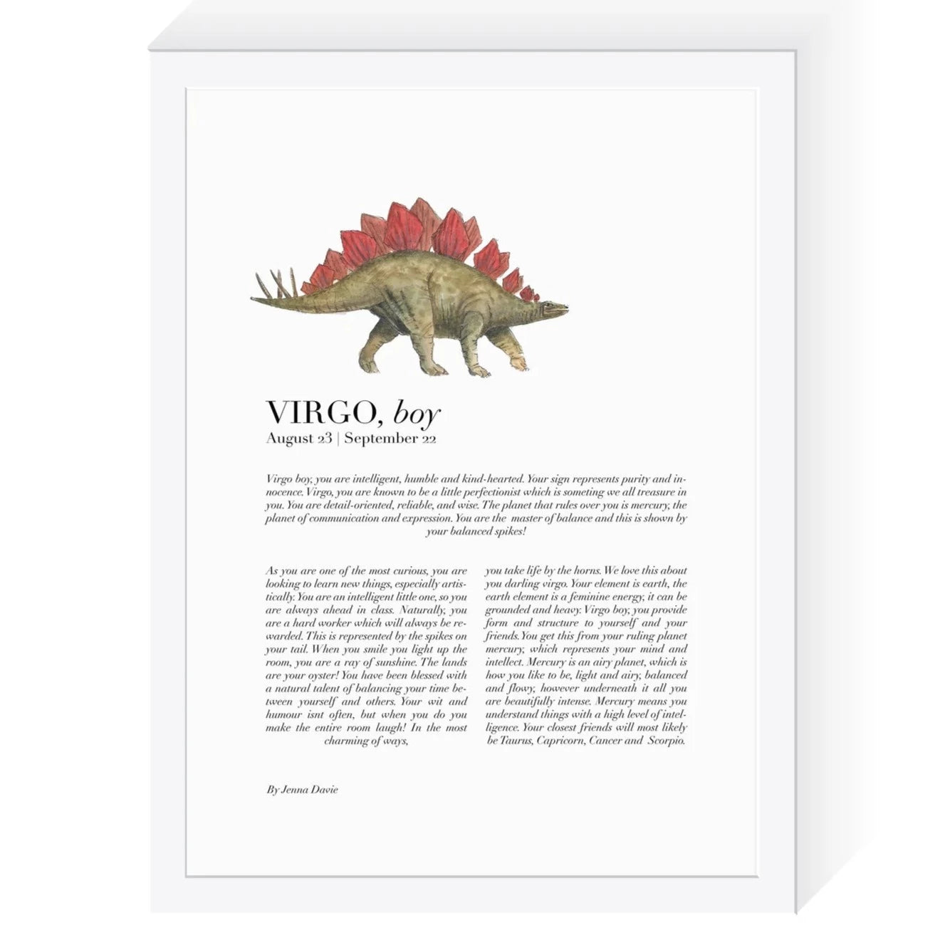Dinosaur Zodiac A4 Print (Virgo)