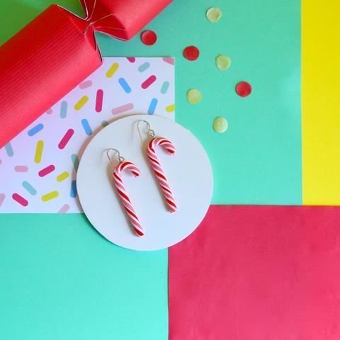 Candy Cane Dangley Earrings (Red/White)