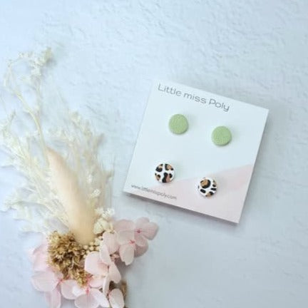 Mini Clay Studs (Leopard/Textured Mint)