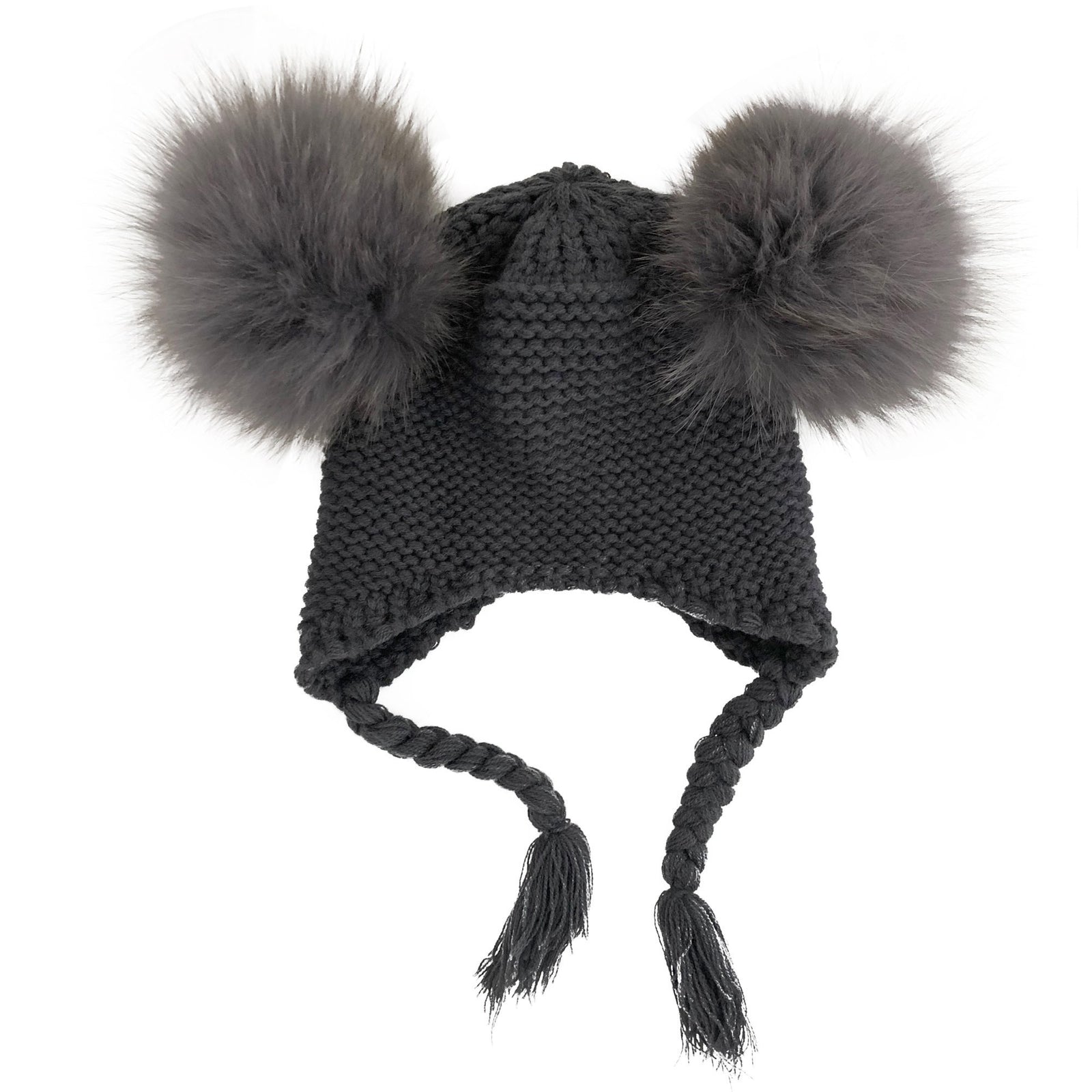 Double Pom Pom Knit Beanie (Dark Grey)