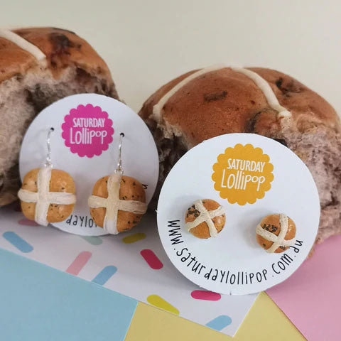 Hot Cross Bun Stud Earrings