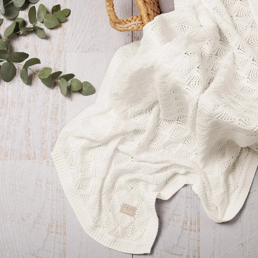 Trellis Open Knit Bassinet Blanket (Milk)