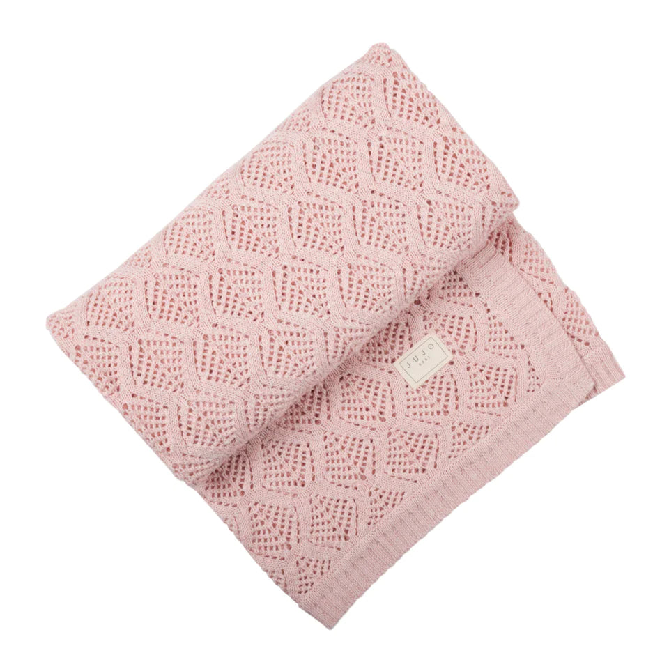 Trellis Open Knit Bassinet Blanket (Blush Pink)
