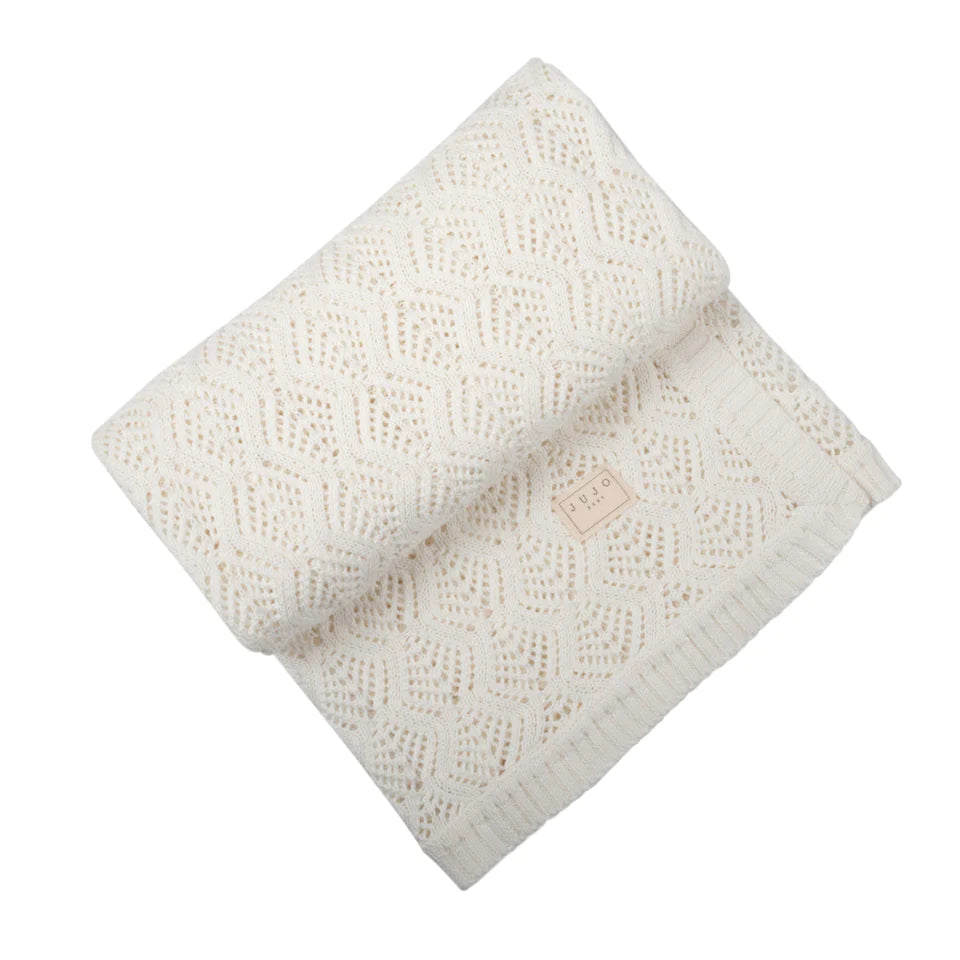 Trellis Open Knit Bassinet Blanket (Milk)