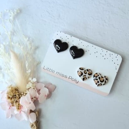 Resin Heart Studs (Leopard/Black)