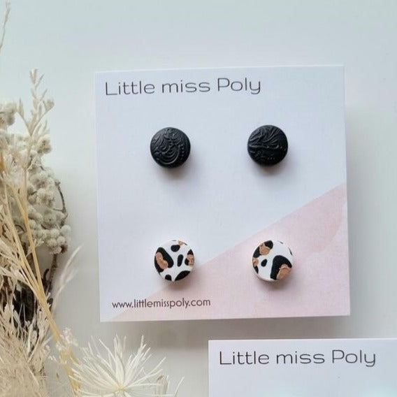 Mini Clay Studs (Leopard/Textured Black)
