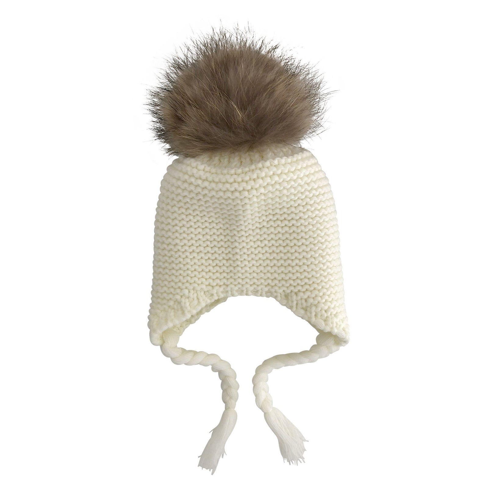Single Pom Pom Knit Beanie (Cream)