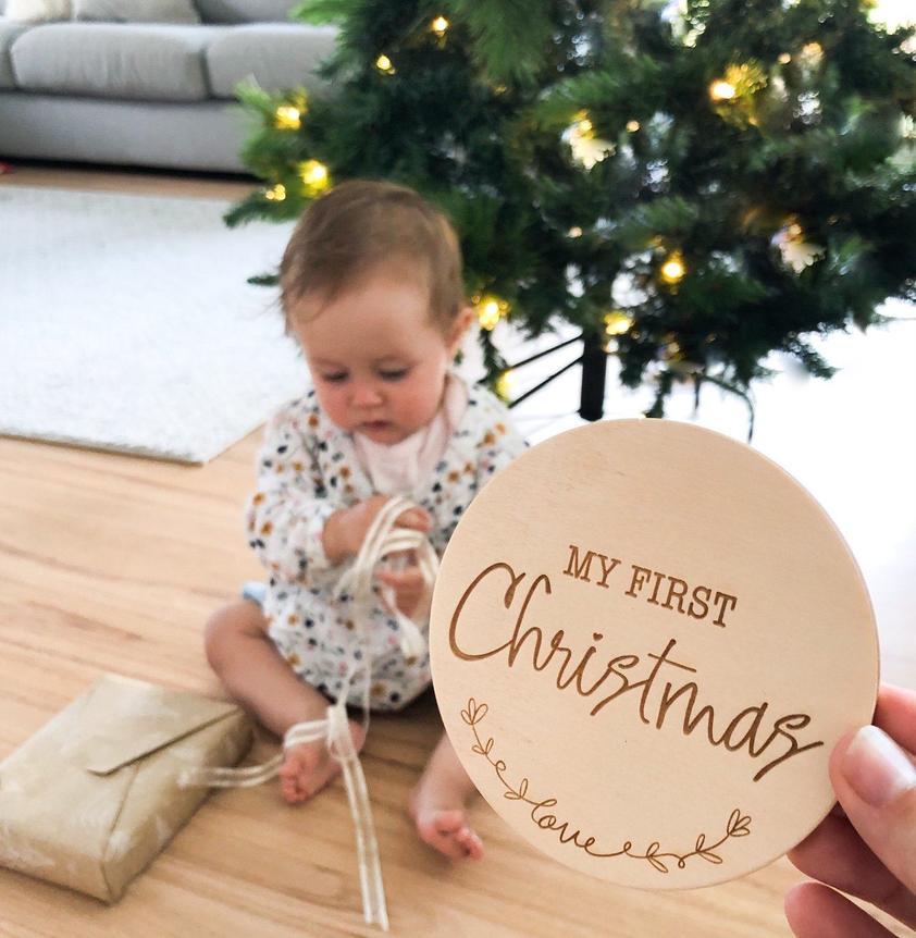 First Christmas Wooden Plaque (Love Script)